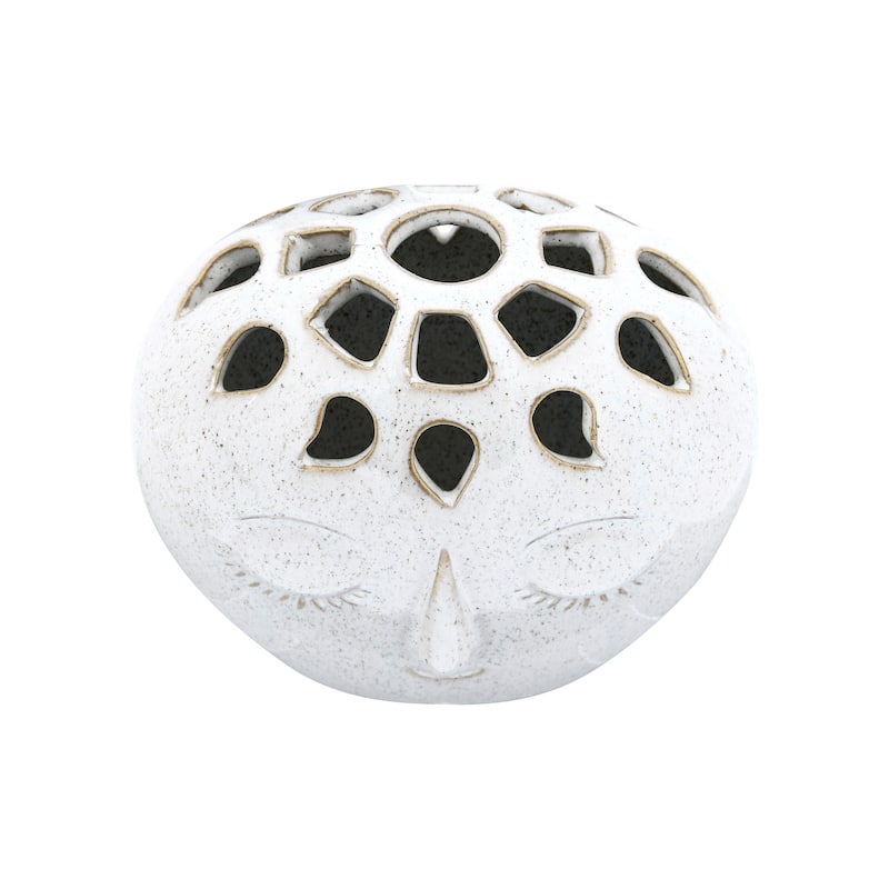 5.75"H Stoneware Vase with Multiple Openings, Embossed Face & Reactive